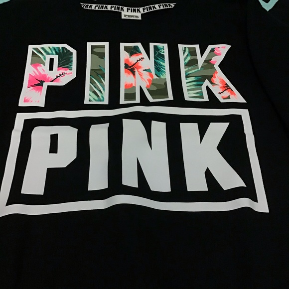 NEW PINK Victoria’s Secret Fleece Palm Floral Crew - Picture 3 of 15
